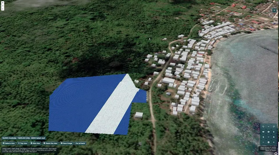 3D view of the panel array beside a village